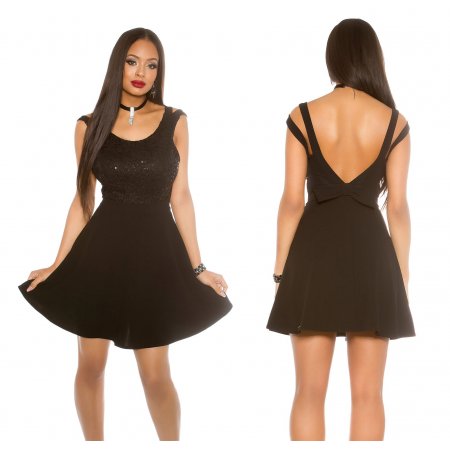 [MB250] Czarna rozkloszowana sukienka bez pleców
