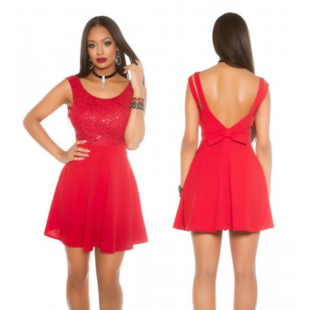 [MB250] Czerwona rozkloszowana sukienka bez pleców