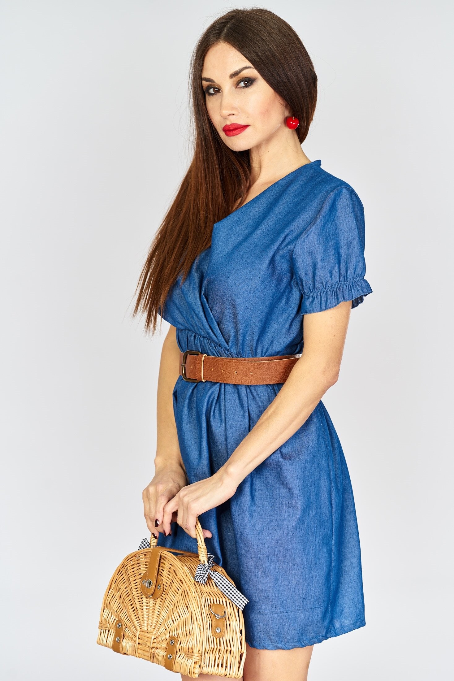 [MB281] Niebieska sukienka z paskiem