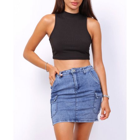 [P114] Jeansowa spódnica mini z kieszeniami
