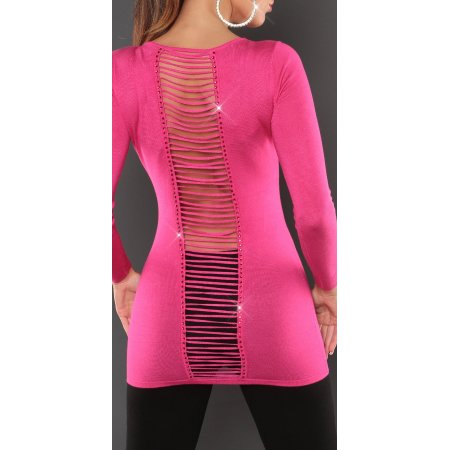 [Sw112] Różowy długi sweter bez pleców