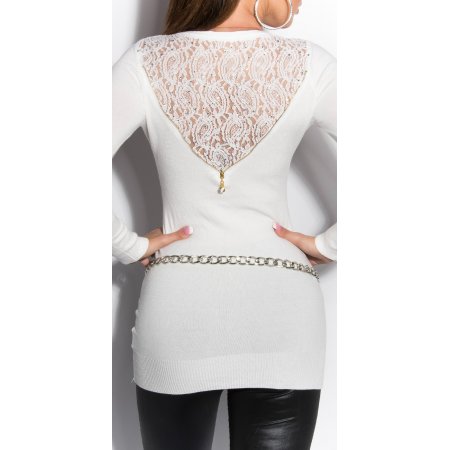 [Sw183] Biały sweter z koronką na plecach