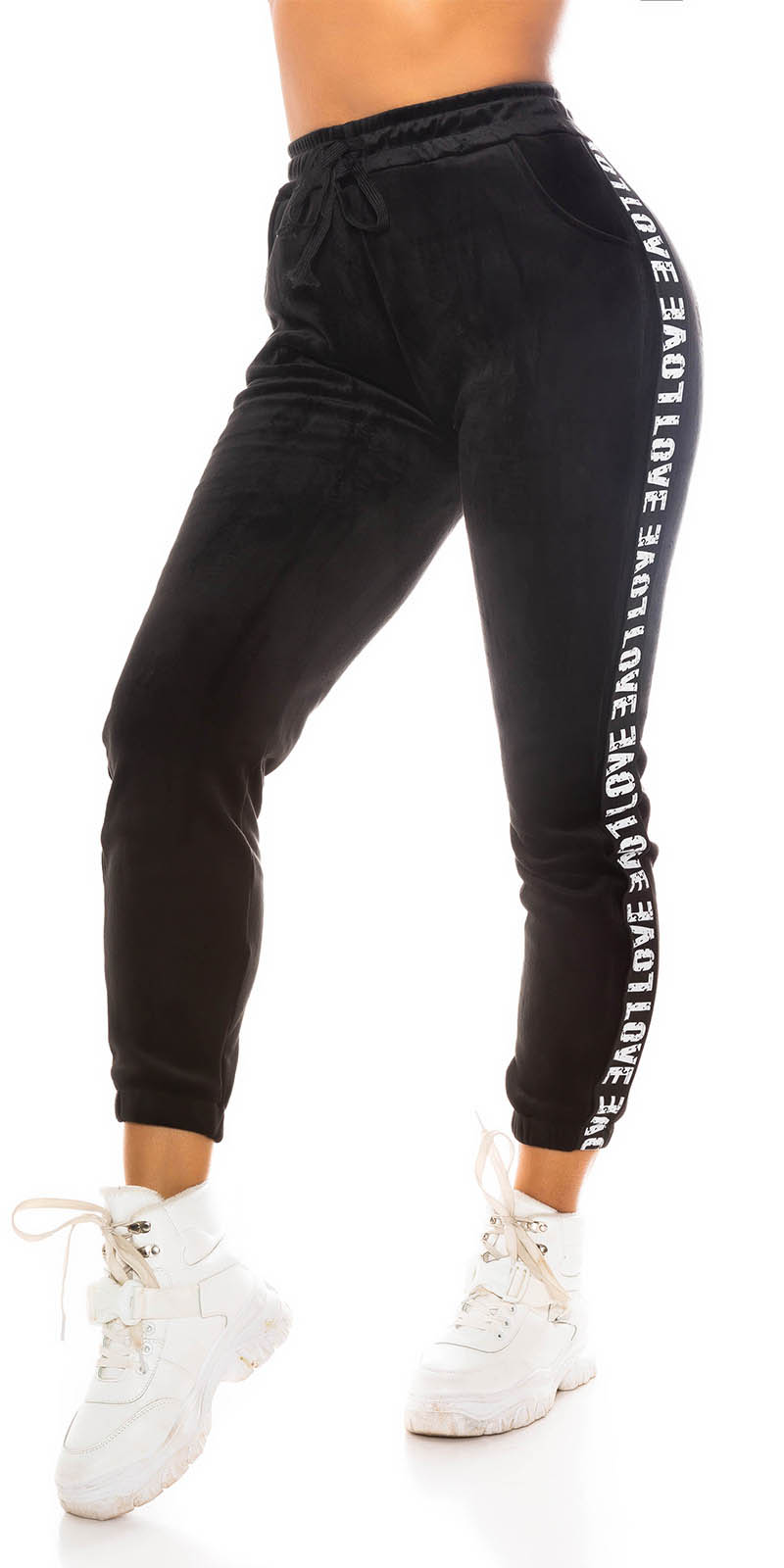 [W755] Czarne welurowe ocieplane spodnie